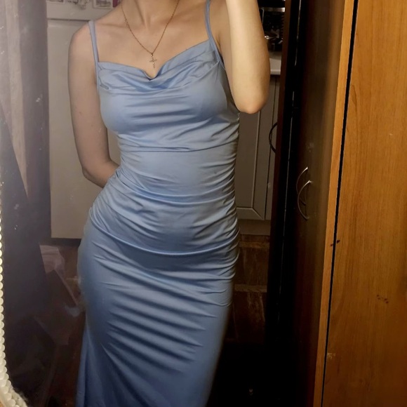 Light Blue Ruched Spaghetti Strap Top - Picture 3 of 3